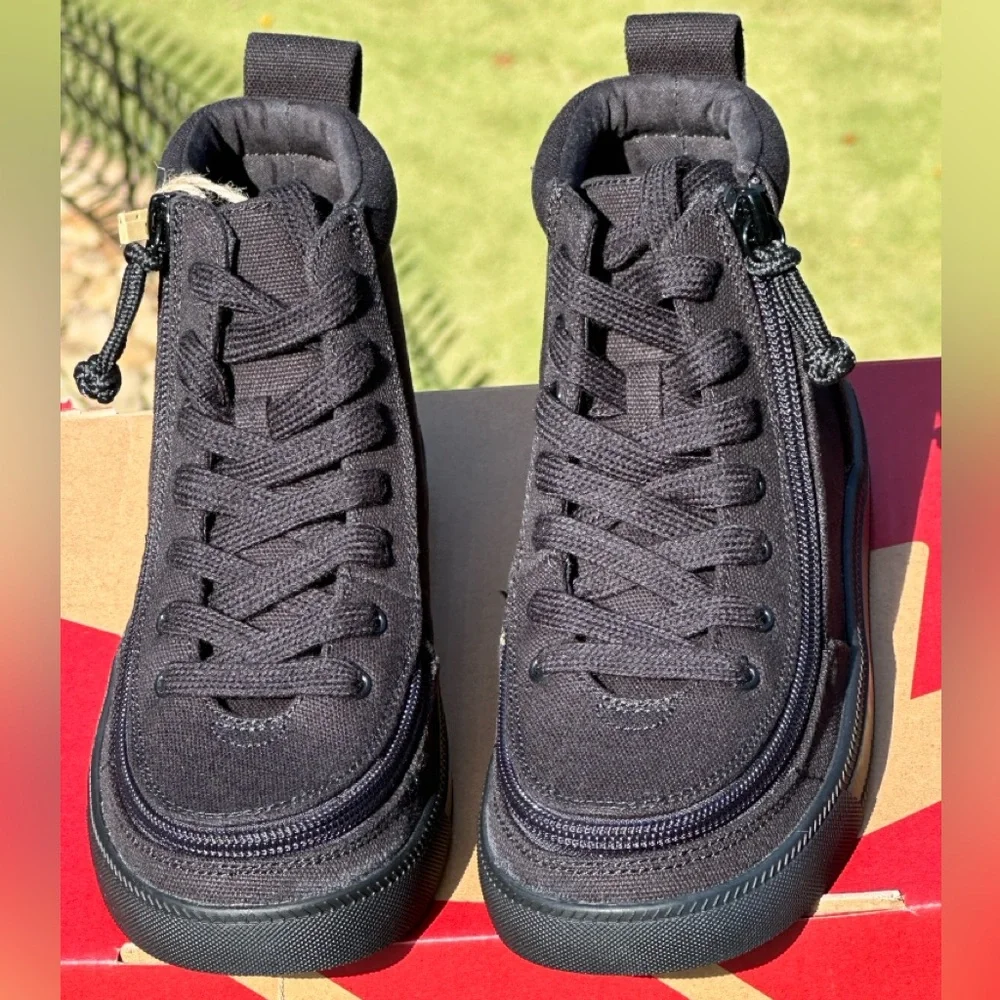 NEW Billy Youth Classic Lace Up Side Zipper Casual Sneakers Black Canvas Size 2